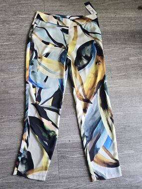 Abstract Brushstroke Straight Leg Pants - Yellow, Blue & Black